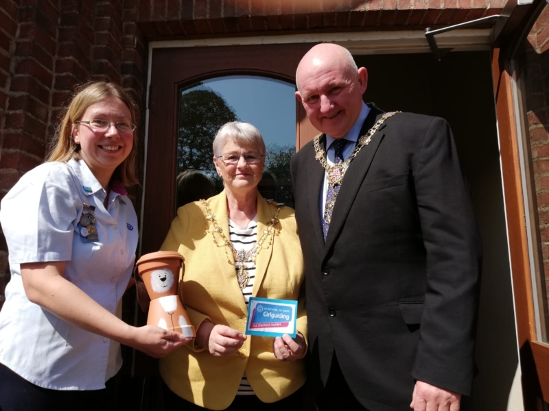 The Mayor & Mayoress of Harrogate District supporting Girlguiding, Starbeck Guides flowerpot entry & Birk Crag at Starbeck Show